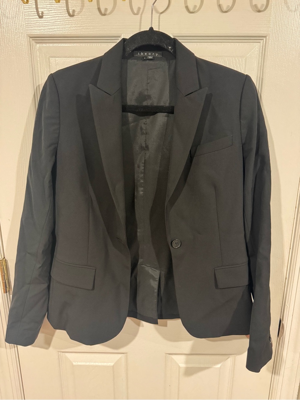 Theory Black Single-Button Tuxedo Blazer